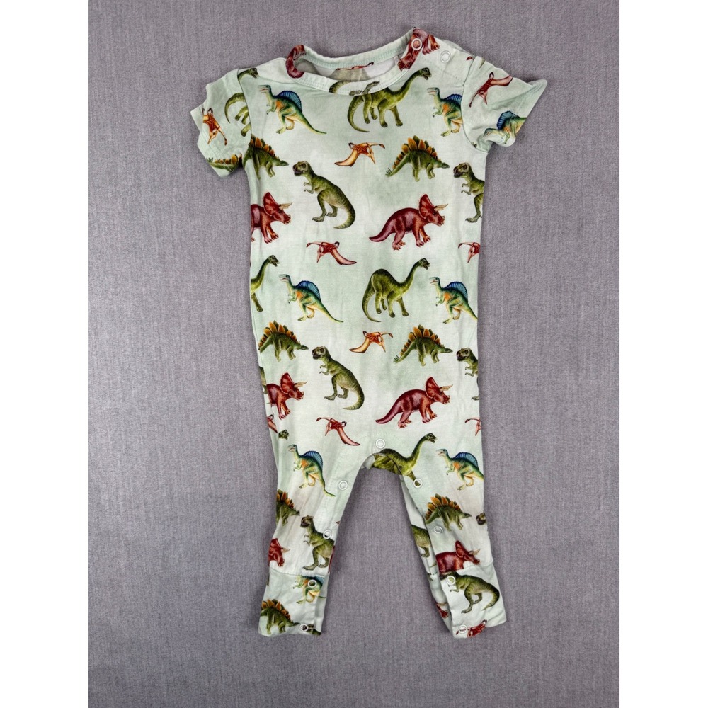 Posh Peanut Dinosaur Bamboo Short Sleeve Romper 6-9 Months Green PP-OHO20-17249 - Picture 1 of 5